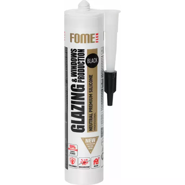 FOME FLEX GLAZING & WINDOW PRODUCTION neutralus profesionalus silikonas, juodas, 310 ml