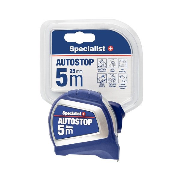 SPECIALIST+ ruletė AUTOSTOP 5 m, 25 mm 2